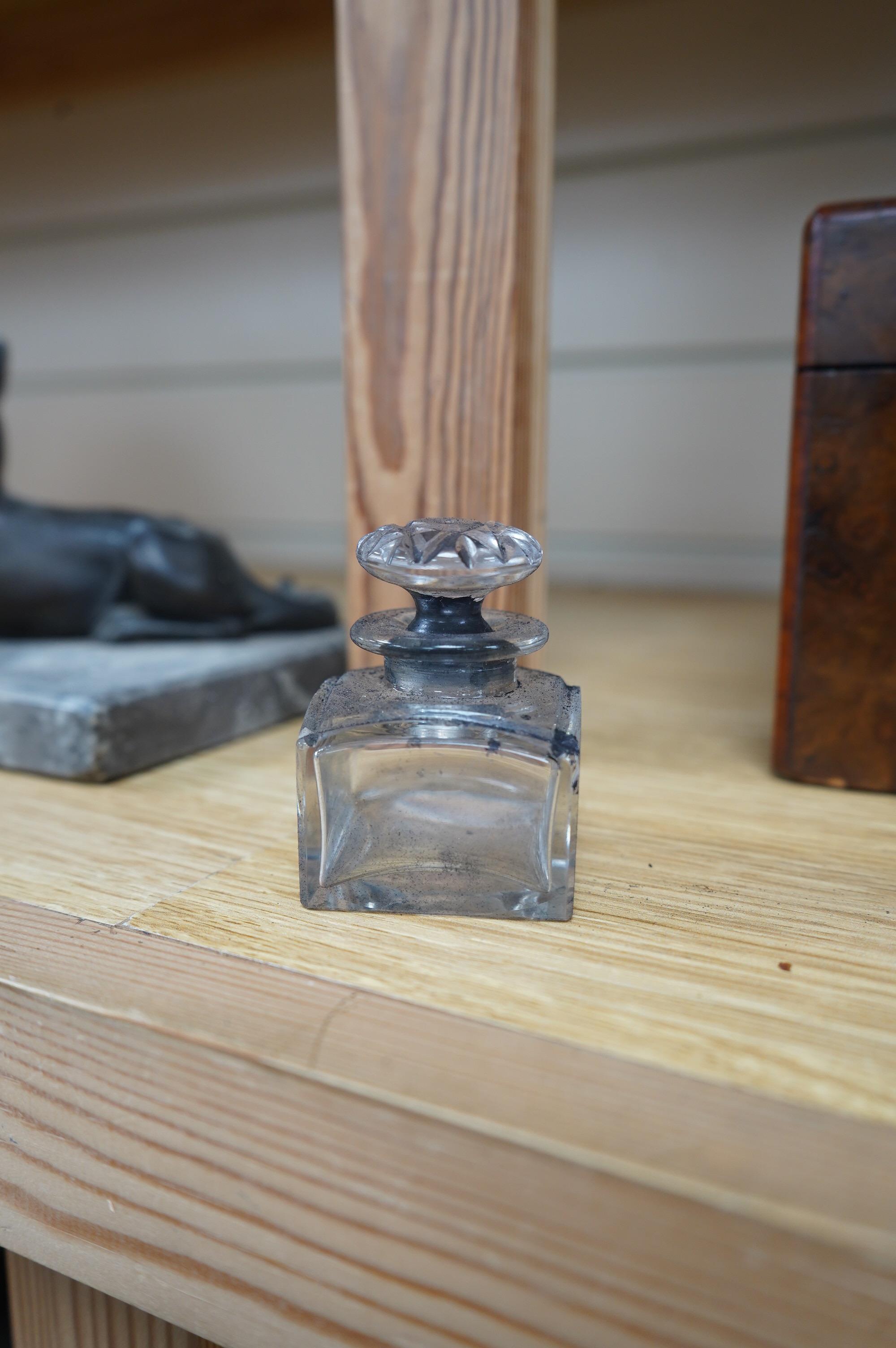 A Victorian Tunbridgeware dome-topped scent casket and a Tunbridgeware tea caddy, 23cm wide. Condition - fair